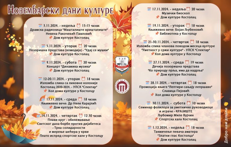 Током целог новембра, богат програм пред Костолчанима