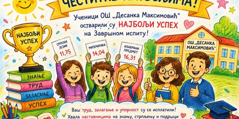 На завршном испиту у Пожаревцу: Најбољи ученици ОШ „Десанка Максимовић“
